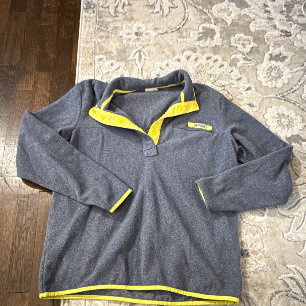 Columbia PFG Gray/Yellow Fleece Pullover Sweatshirt XL Mock Neck Snap Pockets